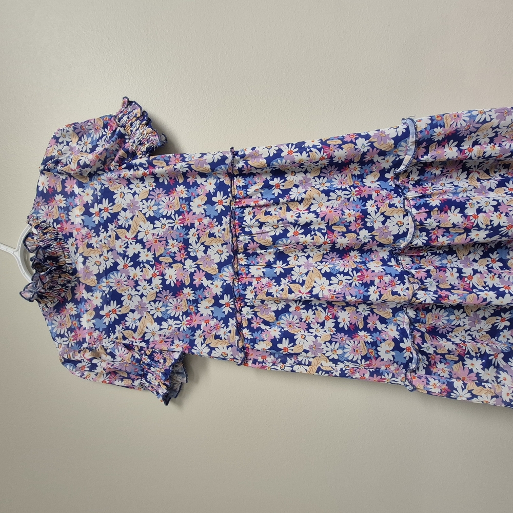 Kidpik Floral Blue Mesh Dress